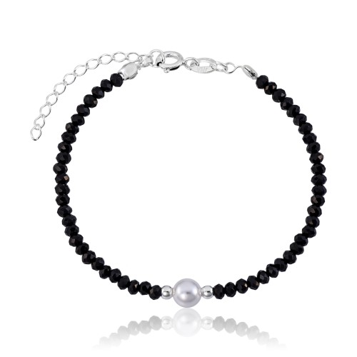 Pulseira em Prata 925 Pérola e Turquesa Negra