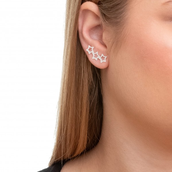 Ear Cuff em Prata 925 Estrelas Vazadas